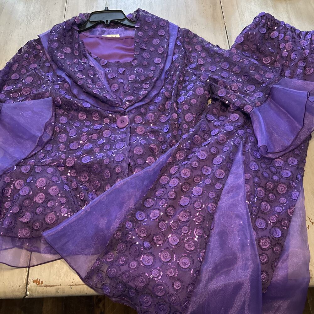 Seven Karat Jewel Purple Sequins Skirt 3 Pc Set Sz 3X Modest Church Outfit